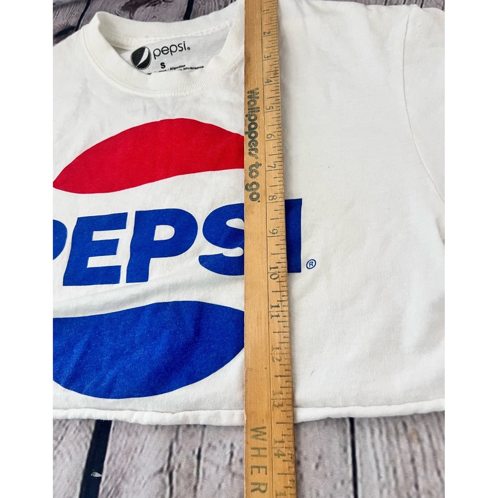 Pepsi Graphic Crop Top T-Shirt White Cotton Short Sleeve Raw Hem Small - Picture 2 of 6
